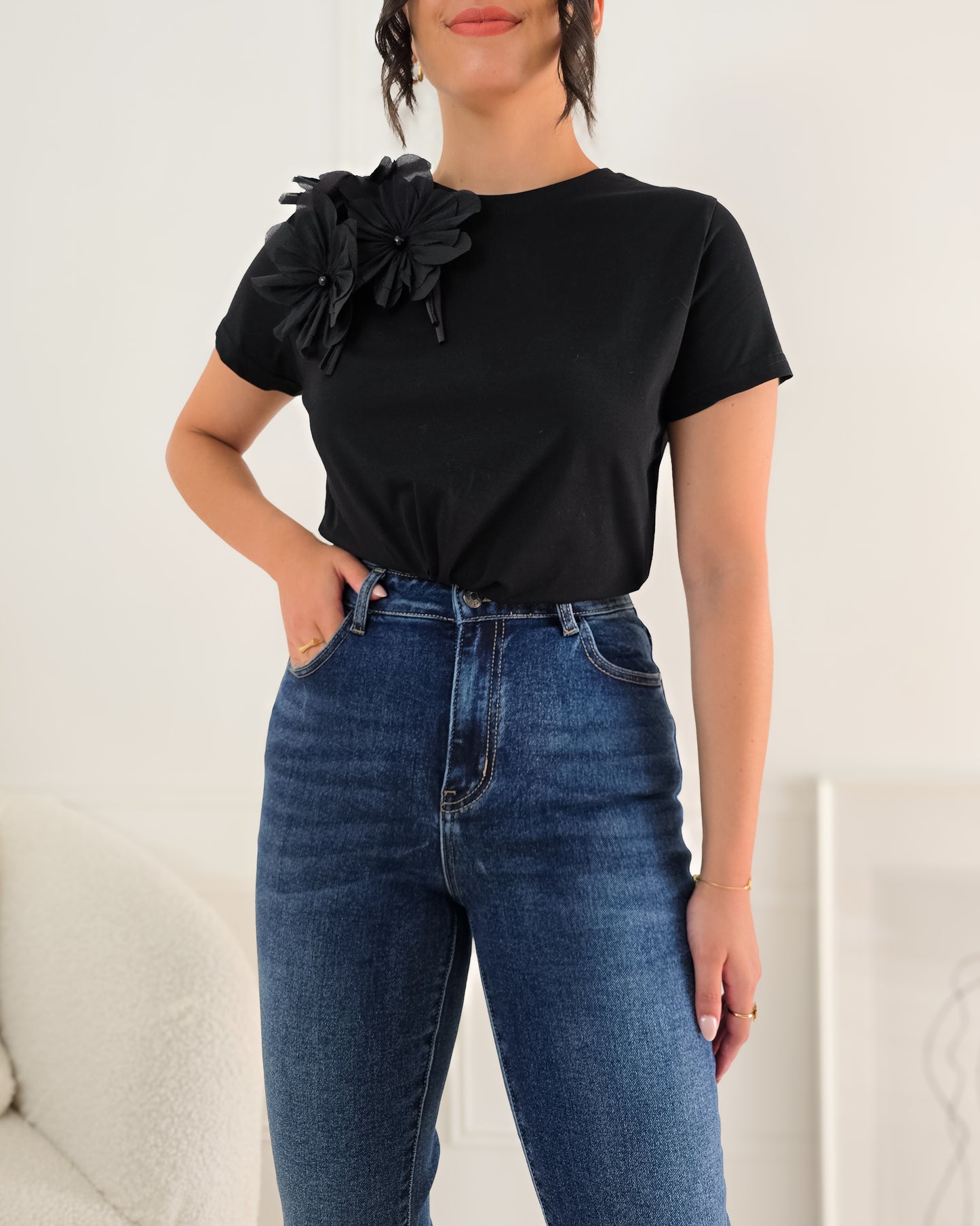 T-SHIRT FLOWER BLACK