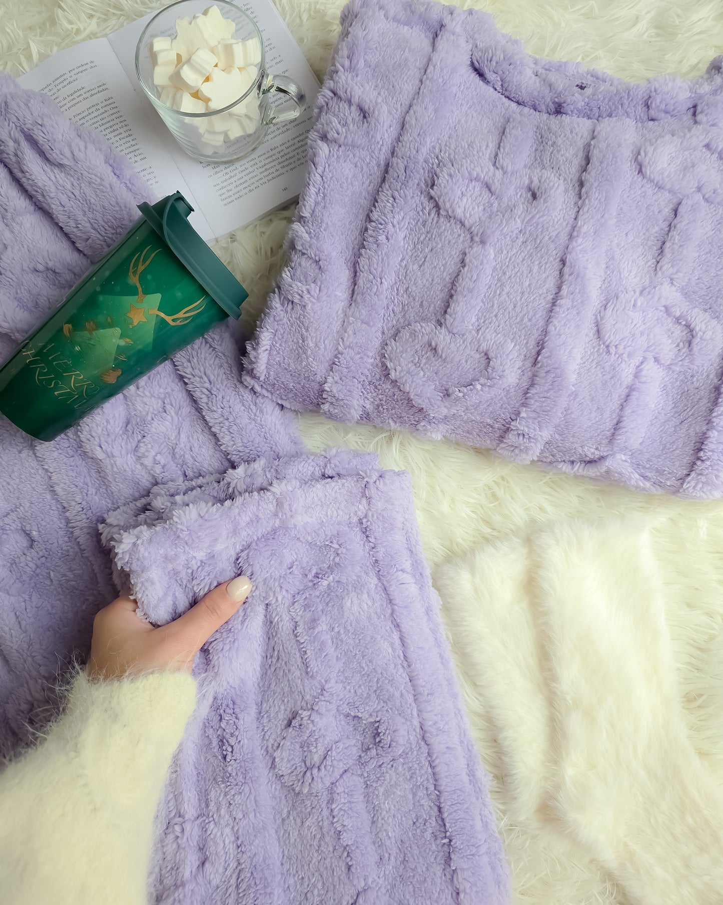 PIJAMA CORAÇÃO LILÁS + meias + copo de Natal