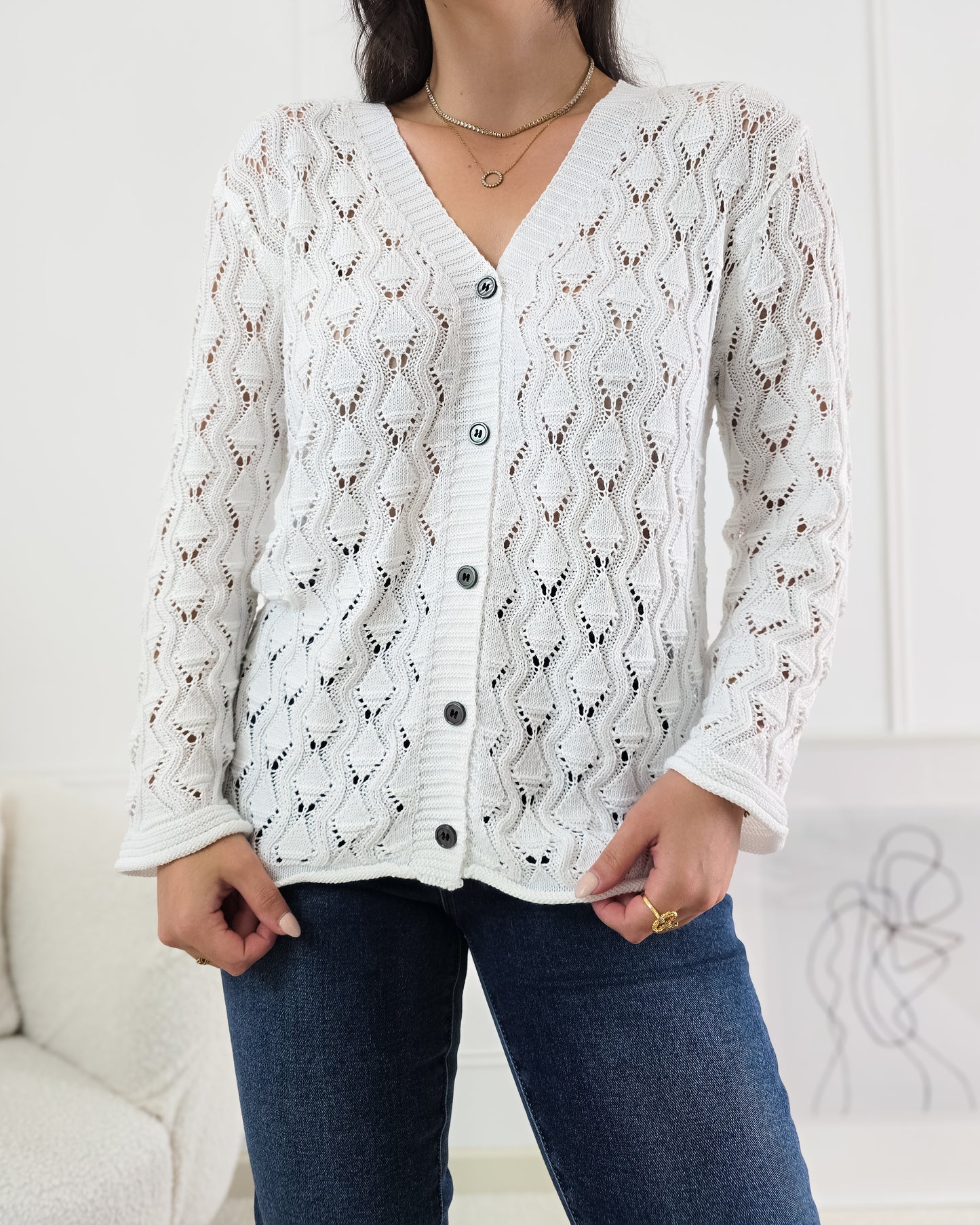 CARDIGAN FLORA WHITE