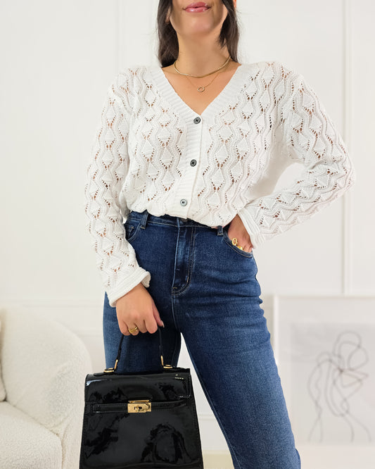 CARDIGAN FLORA WHITE