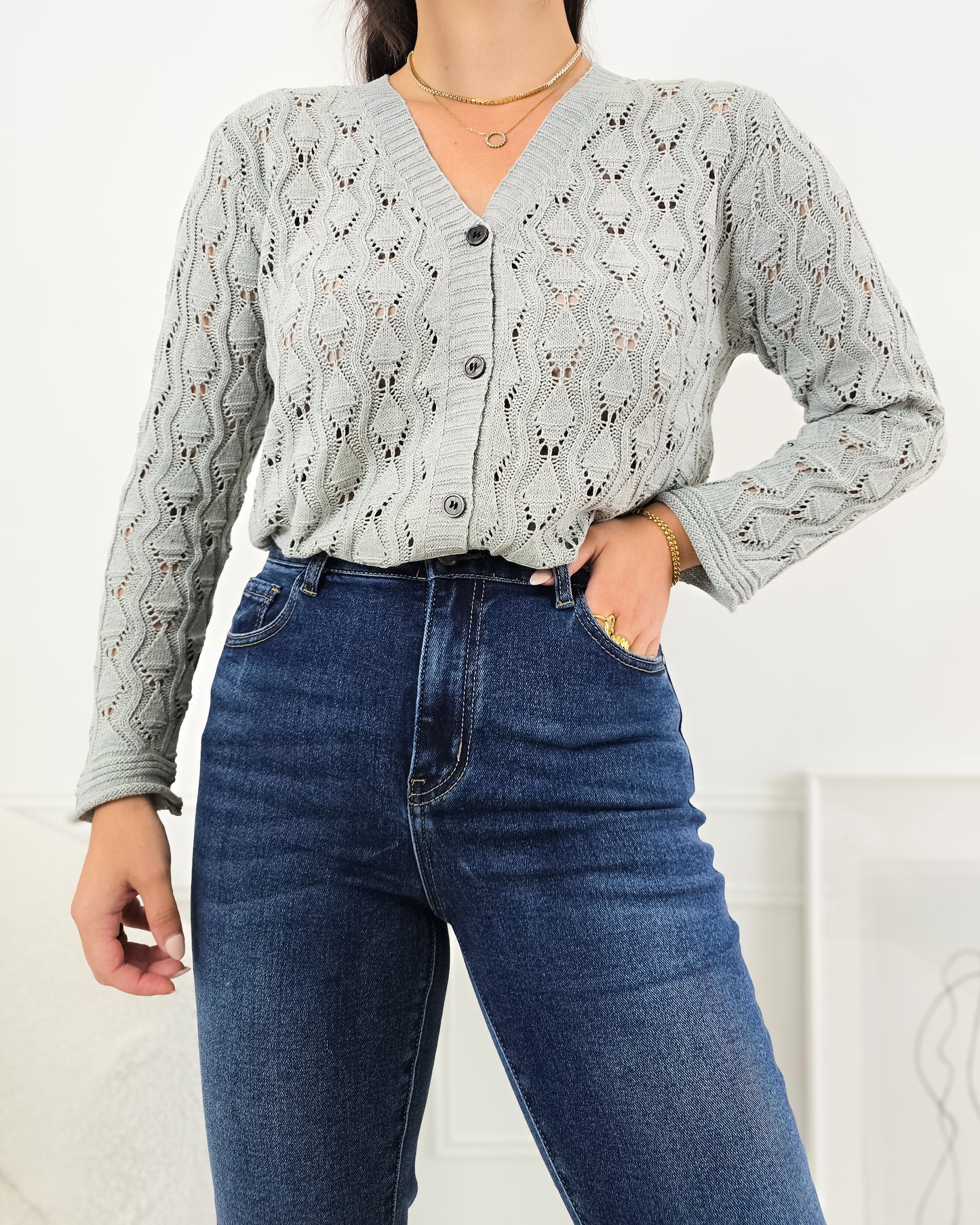 CARDIGAN FLORA GREY