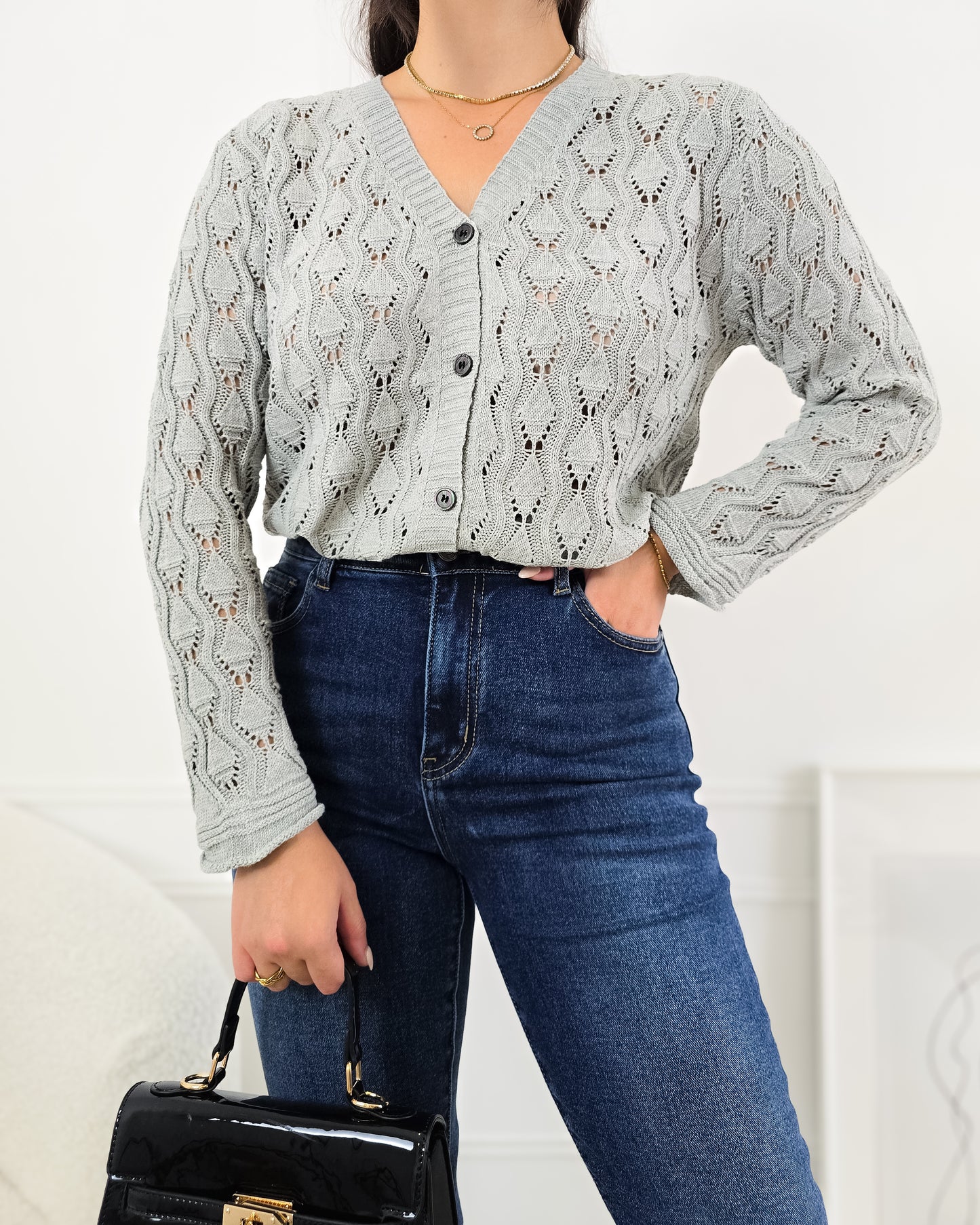 CARDIGAN FLORA GREY