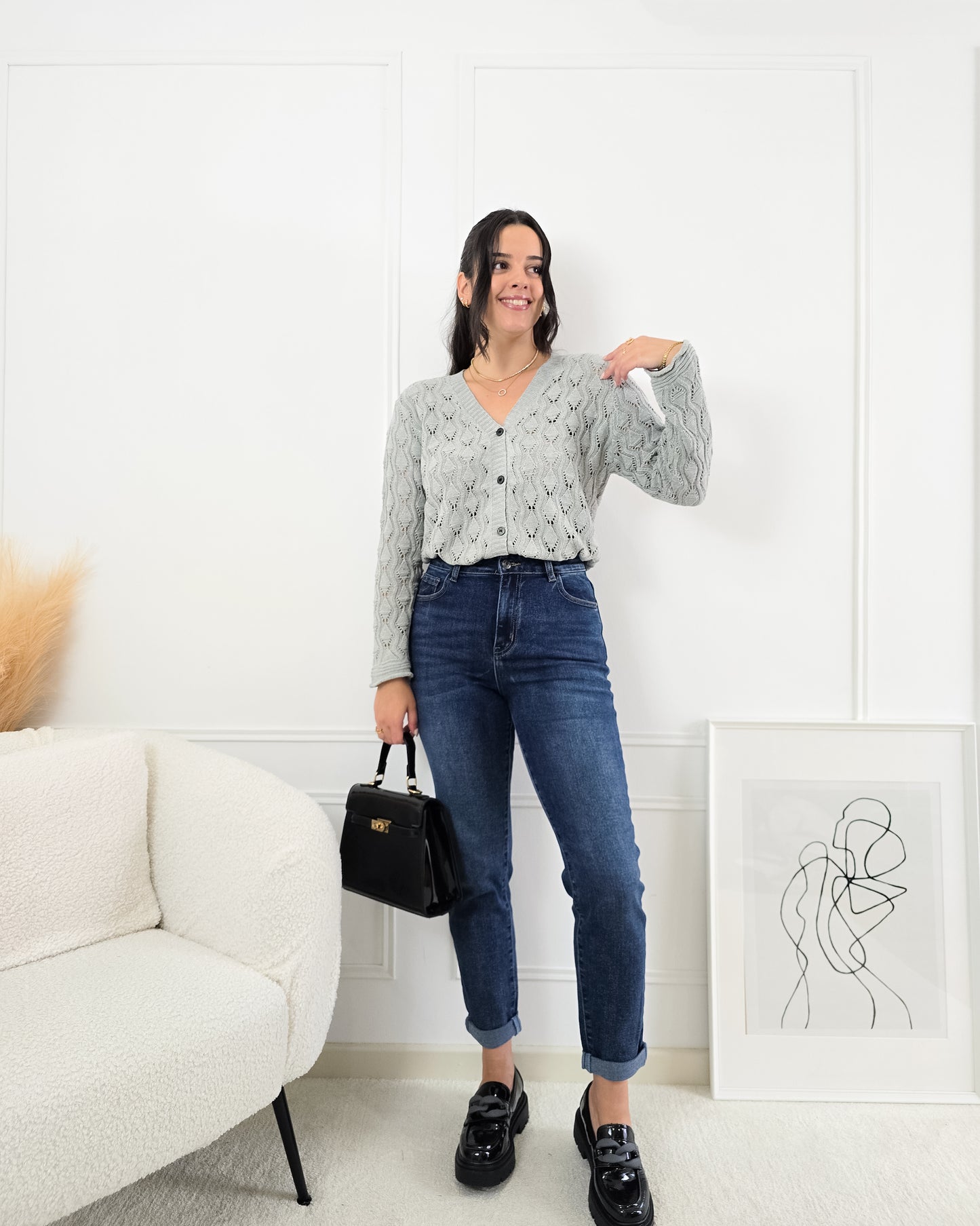 CARDIGAN FLORA GREY