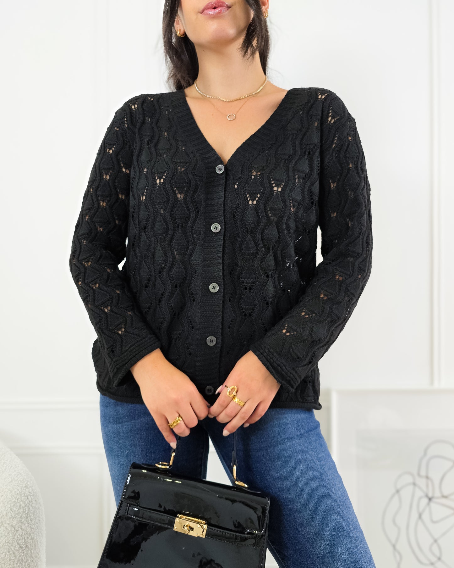 CARDIGAN FLORA BLACK