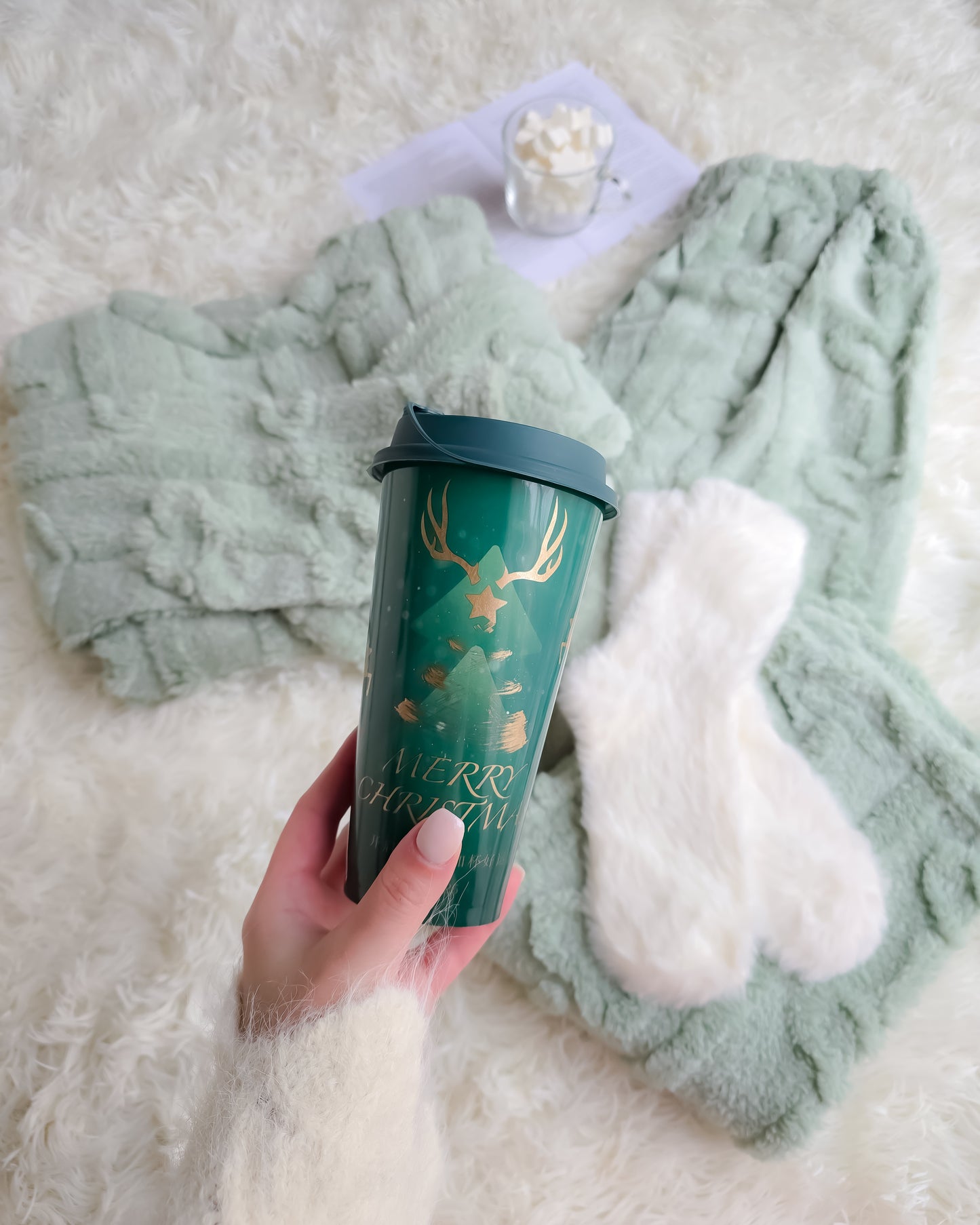 PIJAMA CORAÇÃO VERDE + meias + copo de Natal