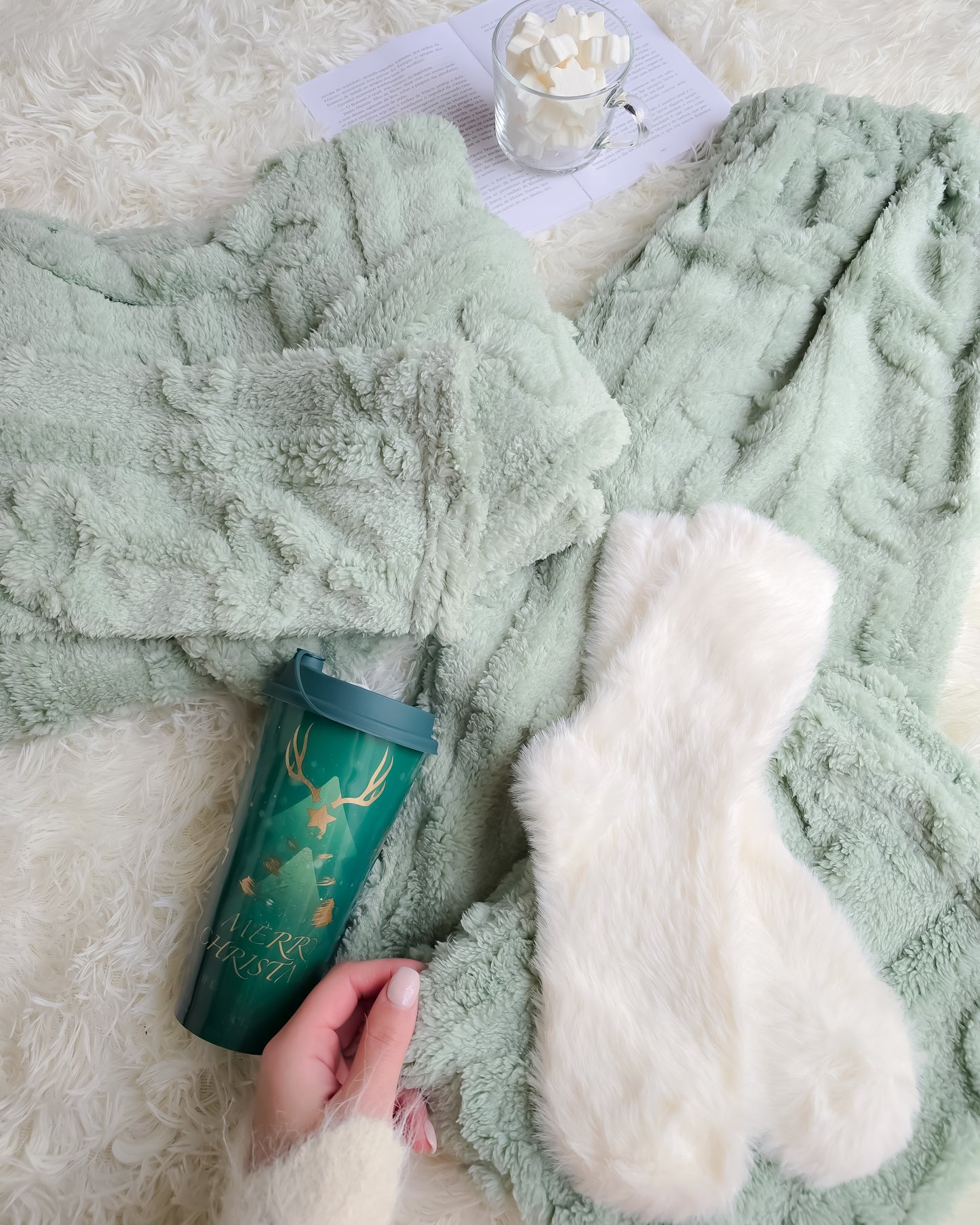 PIJAMA CORAÇÃO VERDE + meias + copo de Natal