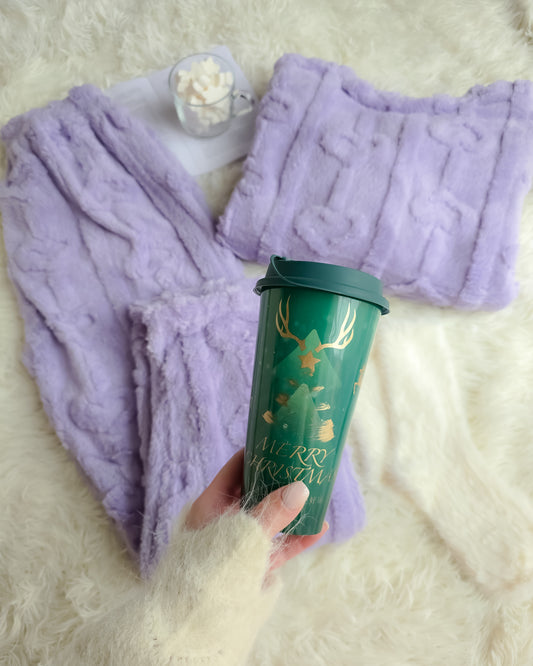 PIJAMA CORAÇÃO LILÁS + meias + copo de Natal