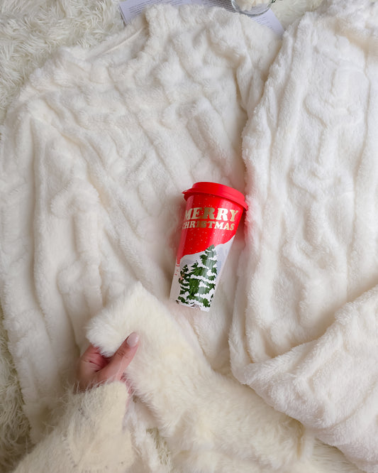 PIJAMA CORAÇÃO BRANCO + meias + copo de Natal