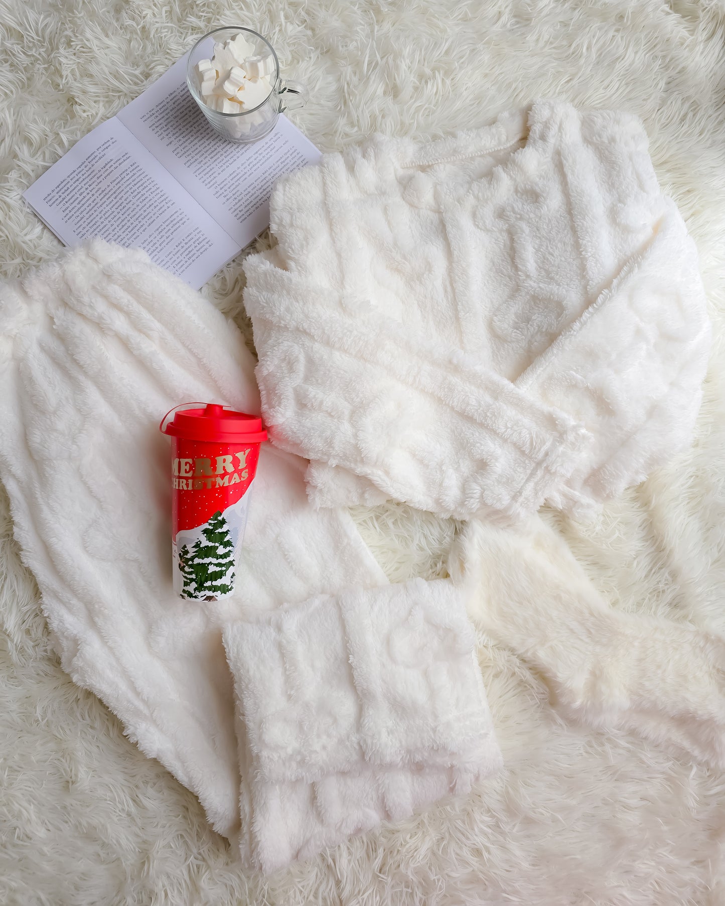 PIJAMA CORAÇÃO BRANCO + meias + copo de Natal