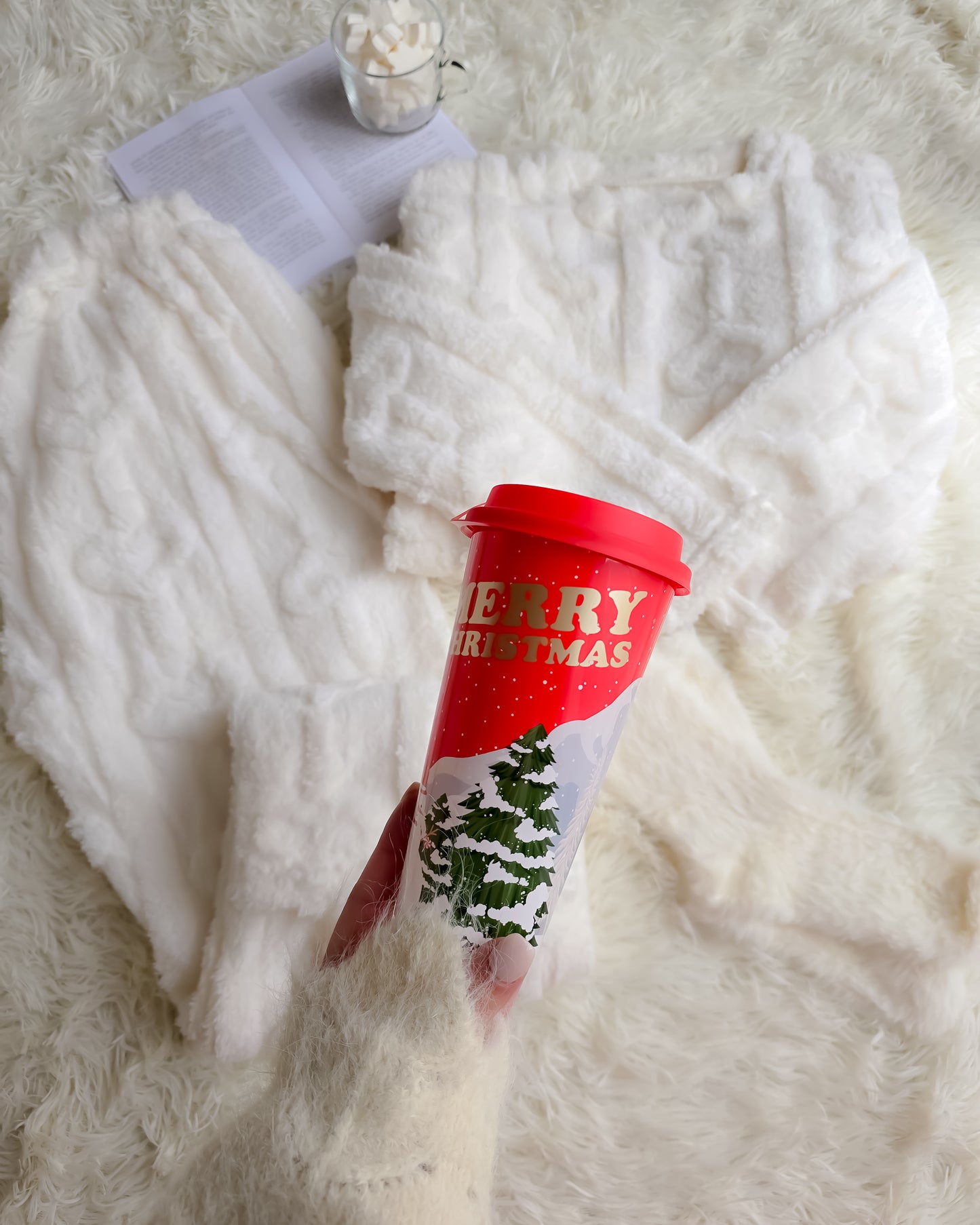 PIJAMA CORAÇÃO BRANCO + meias + copo de Natal