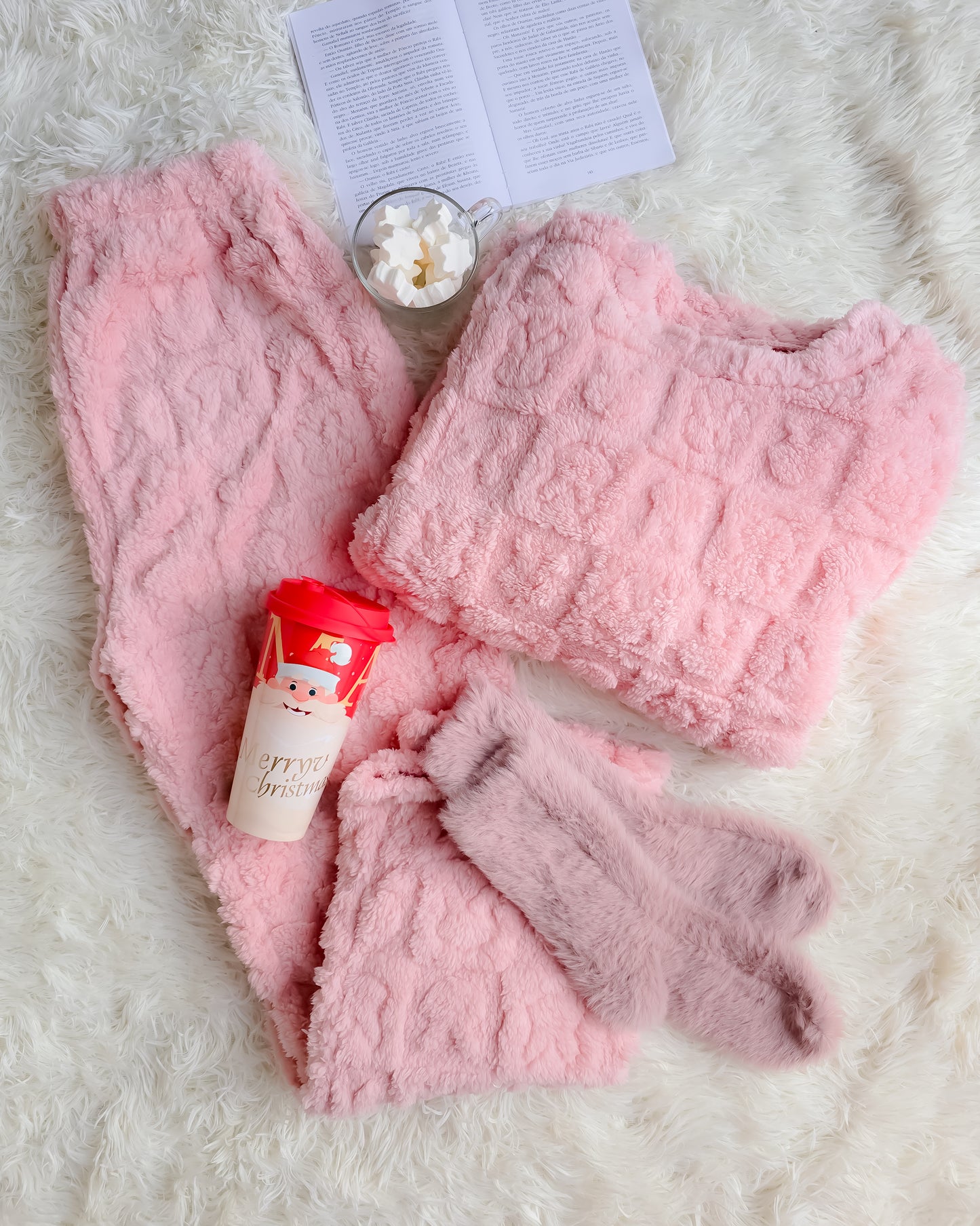 PIJAMA BUNNIES ROSA + meias + copo de Natal