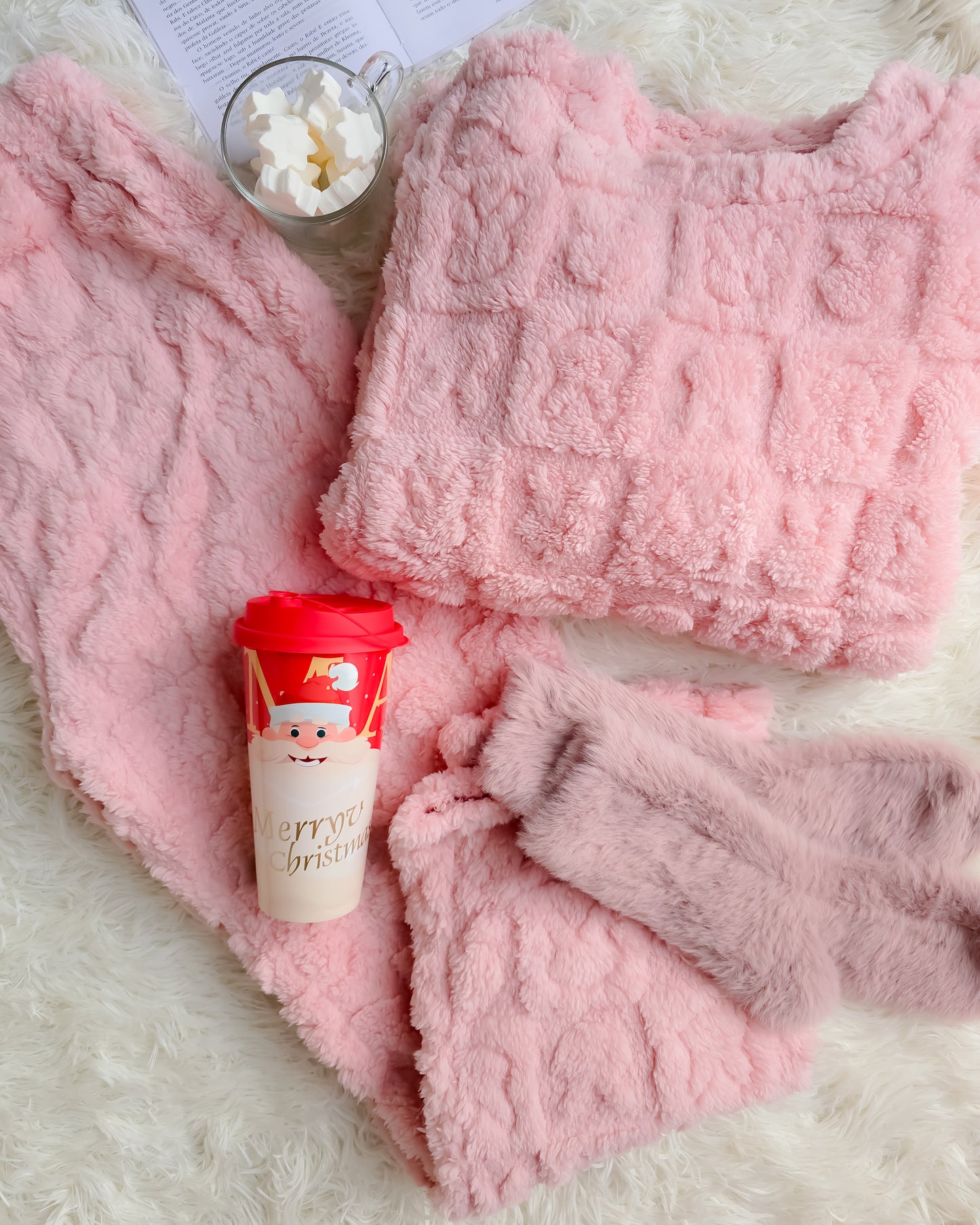 PIJAMA BUNNIES ROSA + meias + copo de Natal