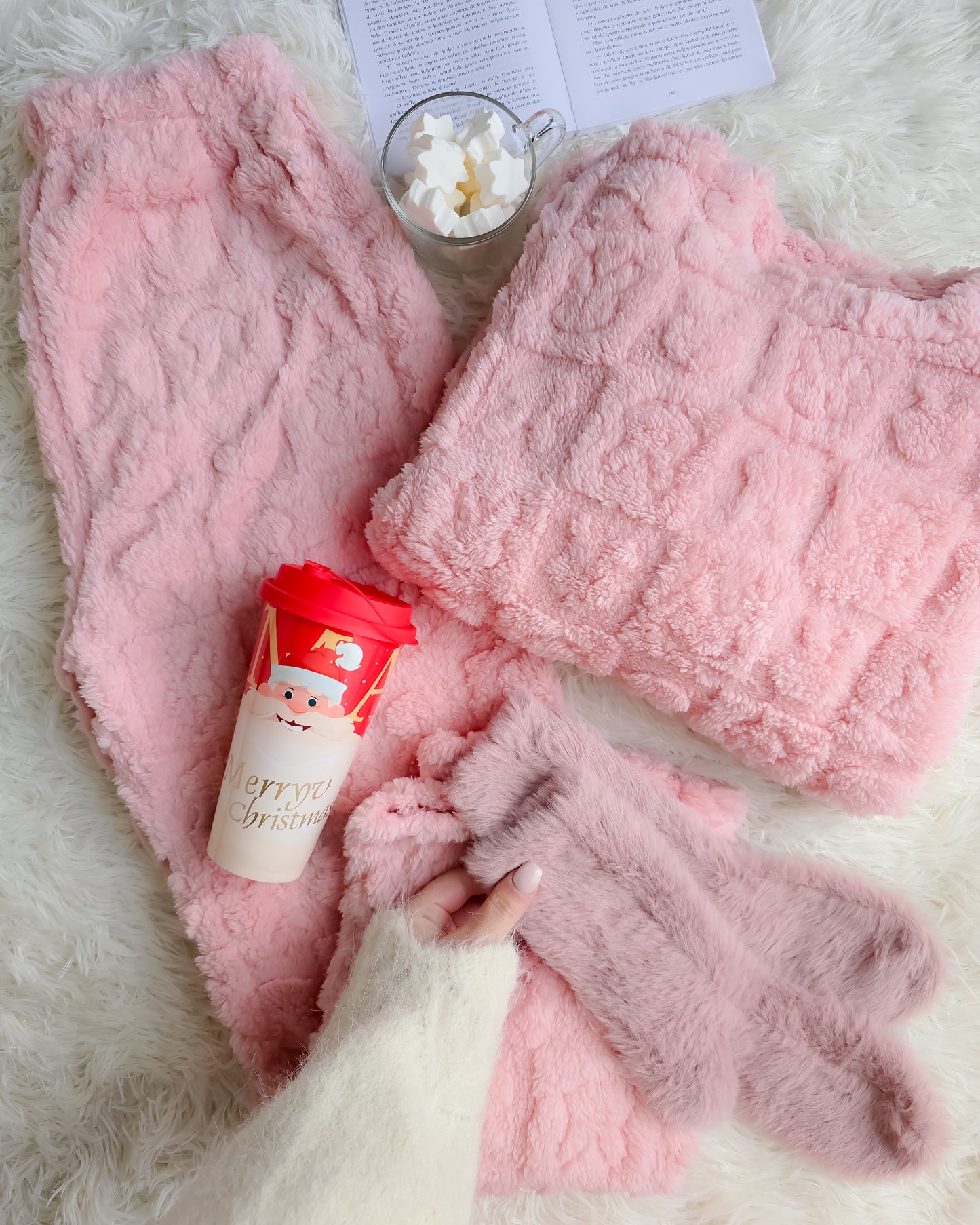 PIJAMA BUNNIES ROSA + meias + copo de Natal