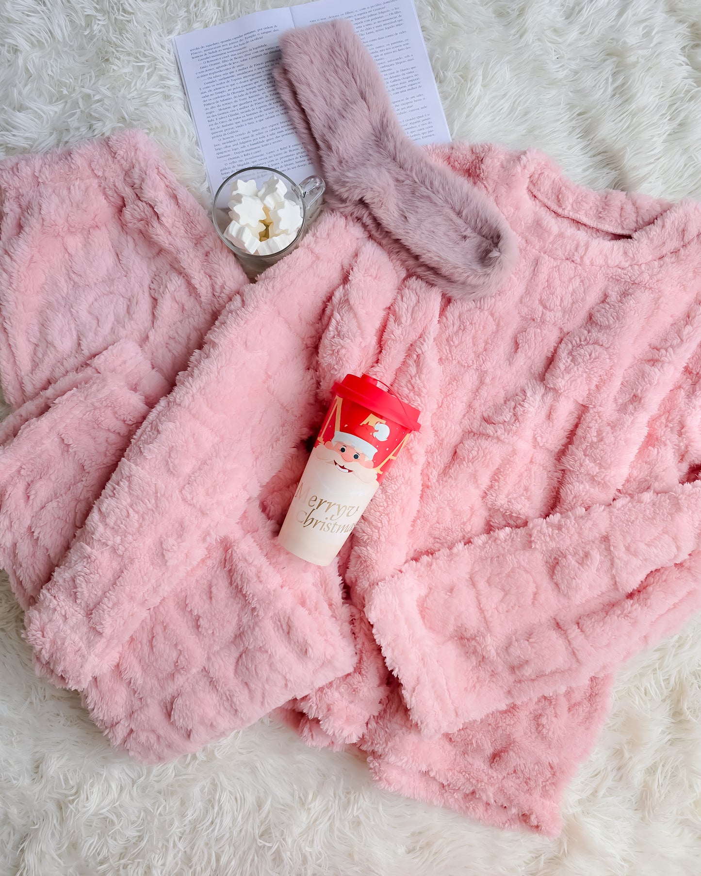 PIJAMA BUNNIES ROSA + meias + copo de Natal