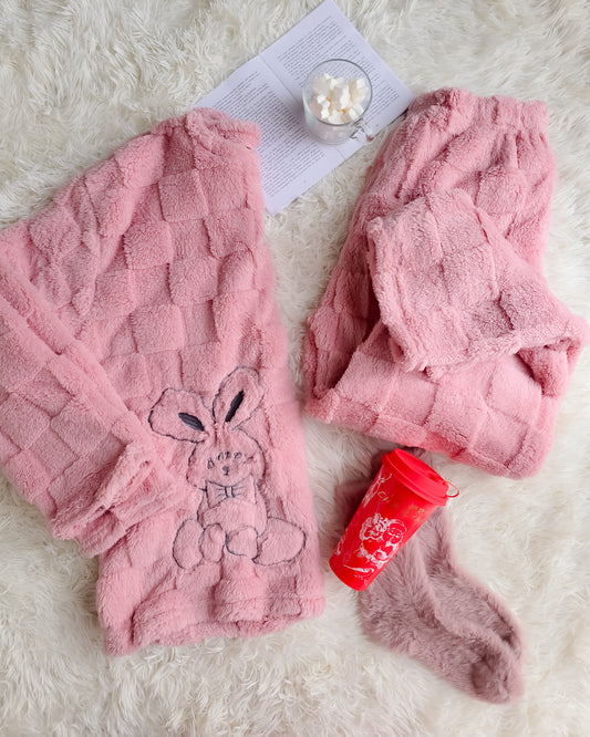 PIJAMA COELHO ROSA + meias + copo de Natal