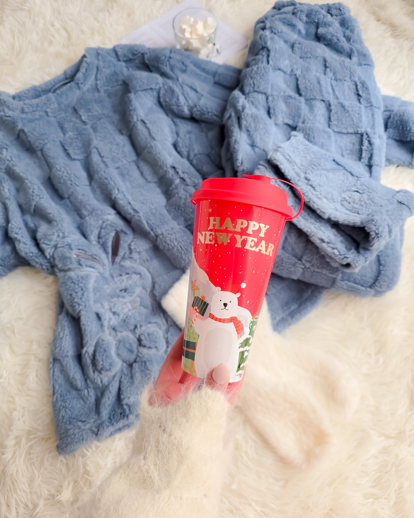 PIJAMA COELHO AZUL + meias + copo de Natal