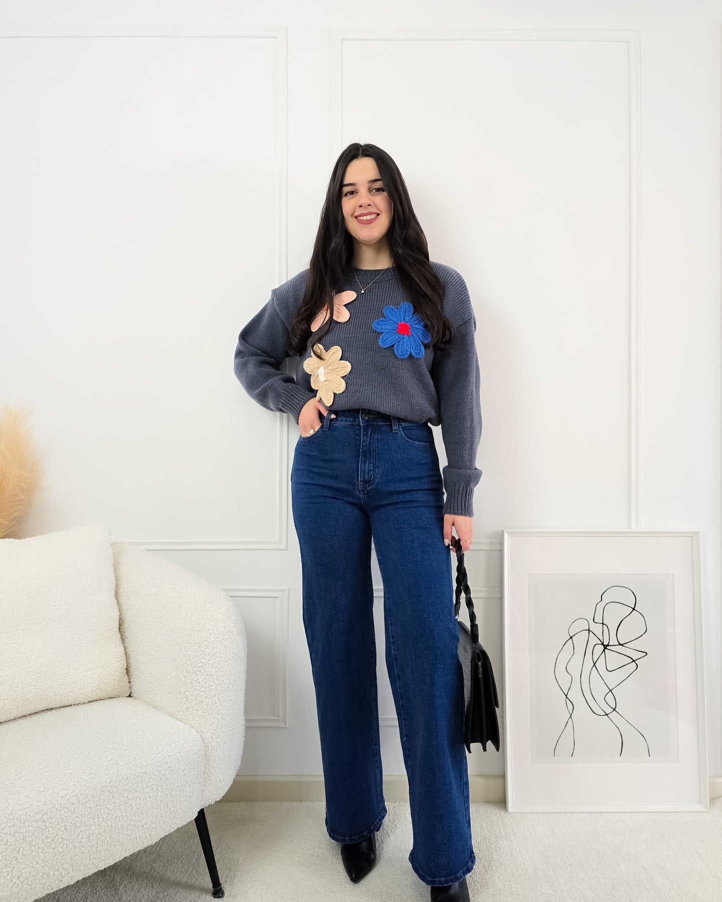 CAMISOLA FLORES CINZA