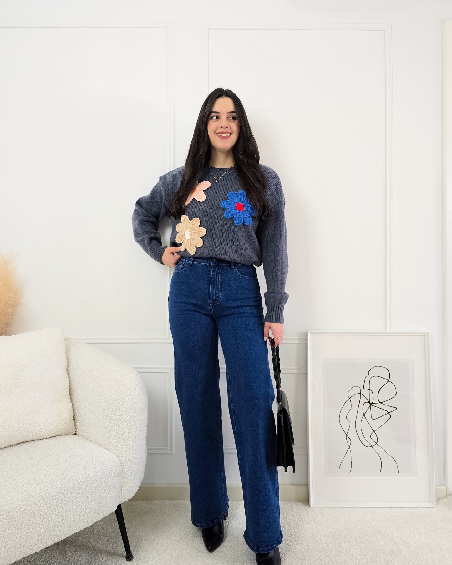 CAMISOLA FLORES CINZA