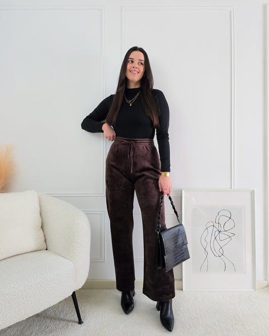 CALÇAS BOMBAZINE CASTANHO