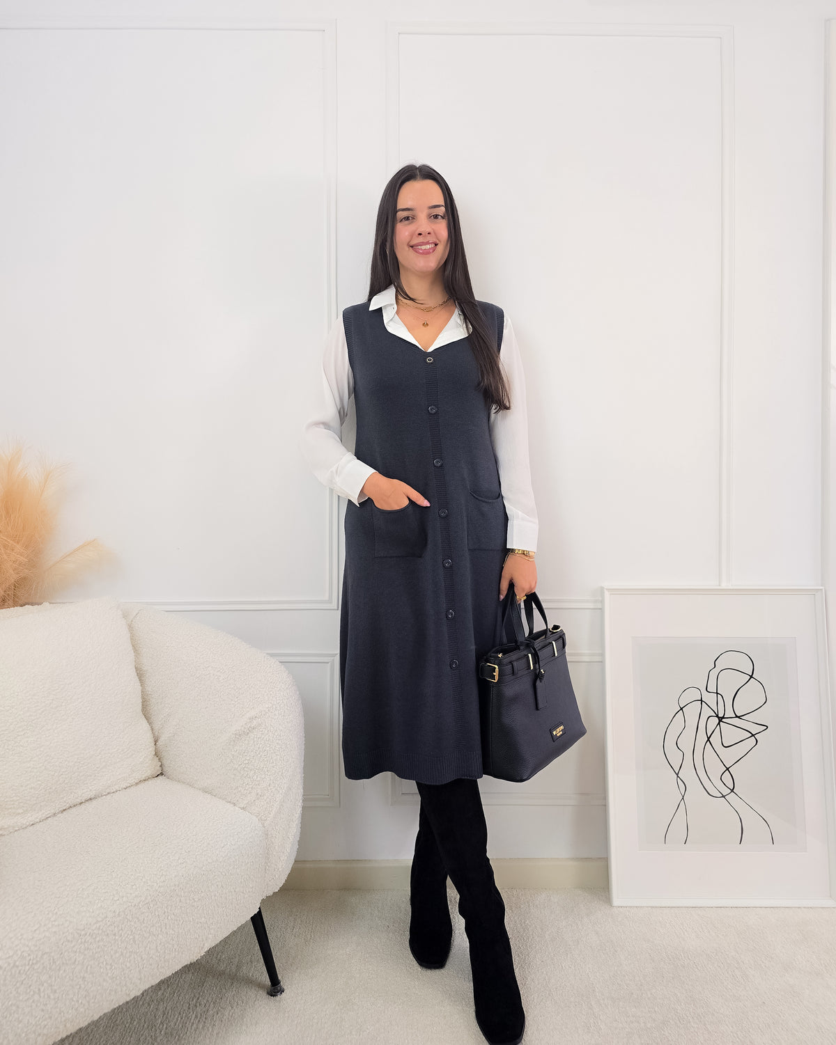 VESTIDO INES CINZA